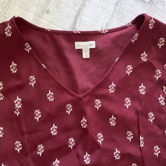 Garnet Hill V Neck Dropwaist Boho Style Cap Sleeve Summer Day Printed Dress Sz 4 - Picture 6 of 14